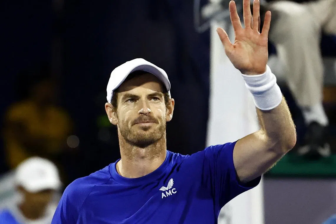 Tennis - ATP 500 - Dubai Tennis Championships - Dubai Duty Free Tennis Centre, Dubai, United Arab Emirates - February 26, 2024 Britain's Andy Murray celebrates winning his round of 32 match against Canada's Denis Shapovalov REUTERS/Rula Rouhana