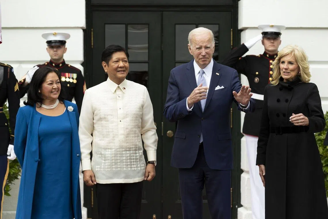 Philippines president Ferdinand Marcos Jr and wife Louise Araneta-Marcos are welcomed to the White House by US President Joe Biden and First Lady Jill Biden.