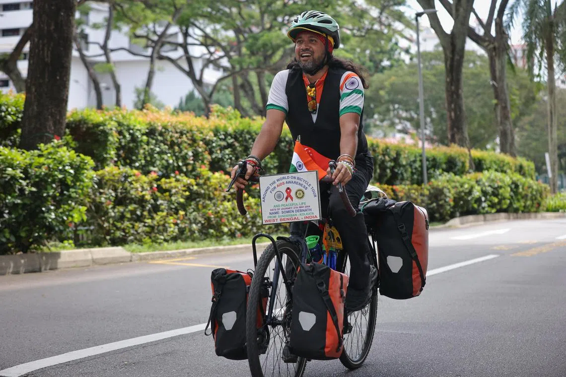 khsomen ST20230807_202359314554 Ong Wee Jin / Wong Kim Hoh /

For WKH Meets: Somen Debnath, an Indian national, is currently in the midst of a dream journey to bicycle around the world. His mission is titled “Around the World on Bicycle Tour for HIV / AIDS Awareness and Seminars on Indian Culture". The dream began on May 27, 2004 and so far, he has travelled by bicycle through 180 countries and has completed 194,300 kms. Among other  adventures, he was captured by the Taliban who released him after he cooked them curry.