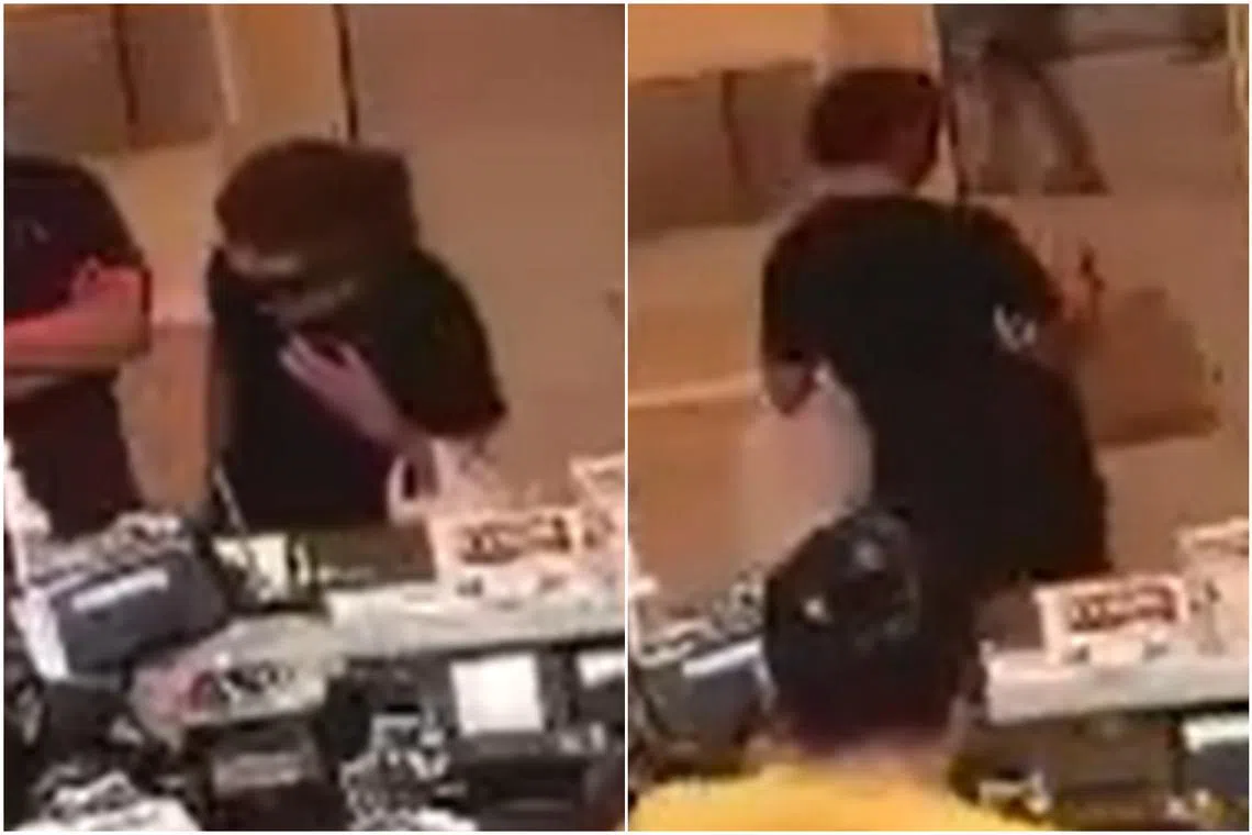 CCTV footage shows a woman walking away with a bag of food from the Duckland restaurant on April 22.