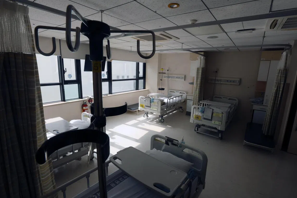 A vacant ward of a hospital in Busan as nearly 10,000 trainee doctors walk off the job nationwide in protest against the government's plan to increase the number of medical students for eight days in a row.  