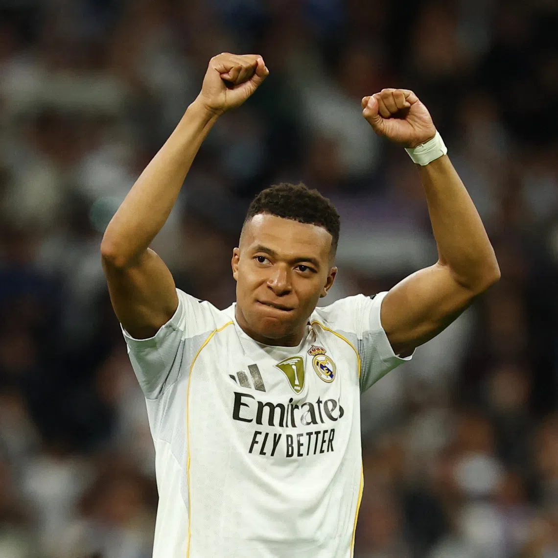 Soccer Football - LaLiga - Real Madrid v FC Barcelona - Santiago Bernabeu, Madrid, Spain - October 26, 2025 Real Madrid's Kylian Mbappe celebrates after the match REUTERS/Susana Vera