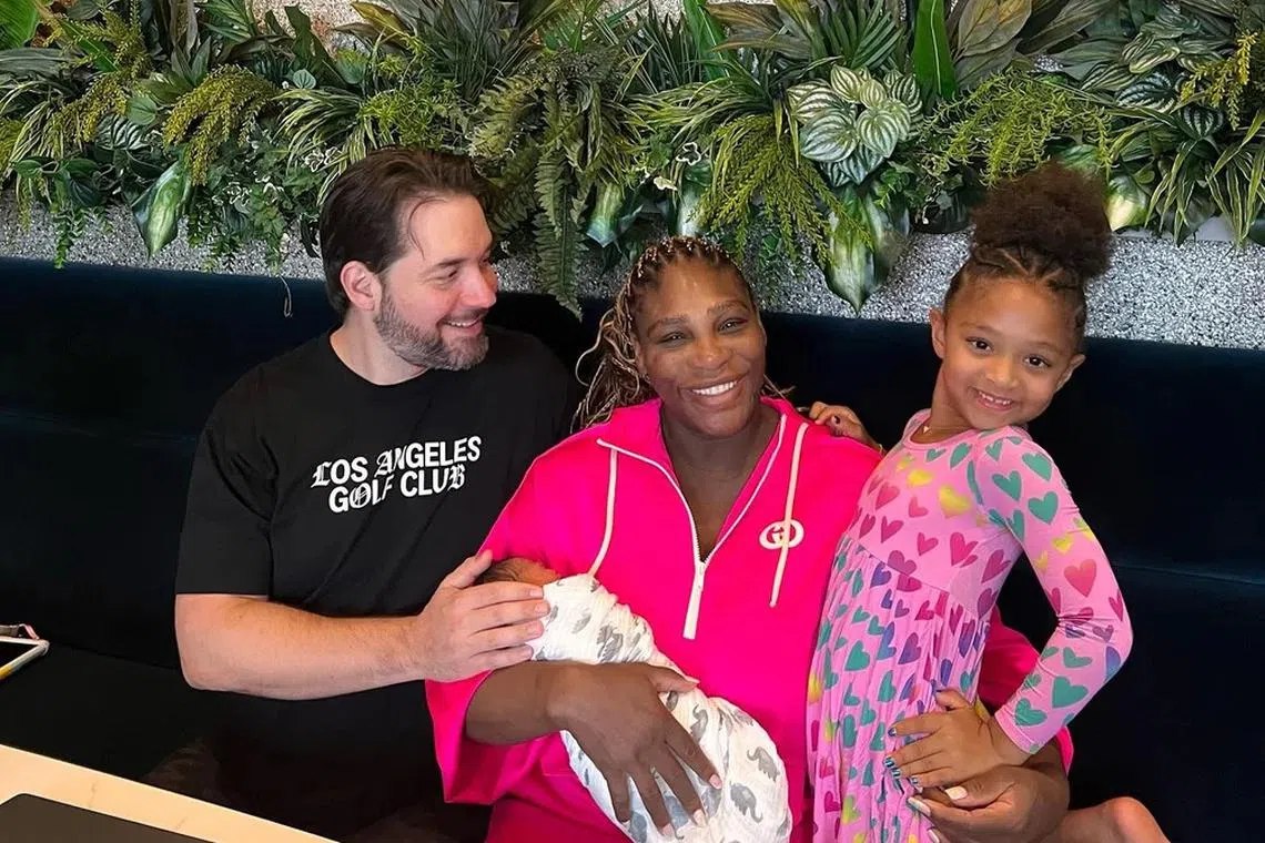 Williams welcomed her second child in a video on TikTok that shows her, husband Alexis Ohanian and their four-year-old daughter Olympia embracing the newborn.
