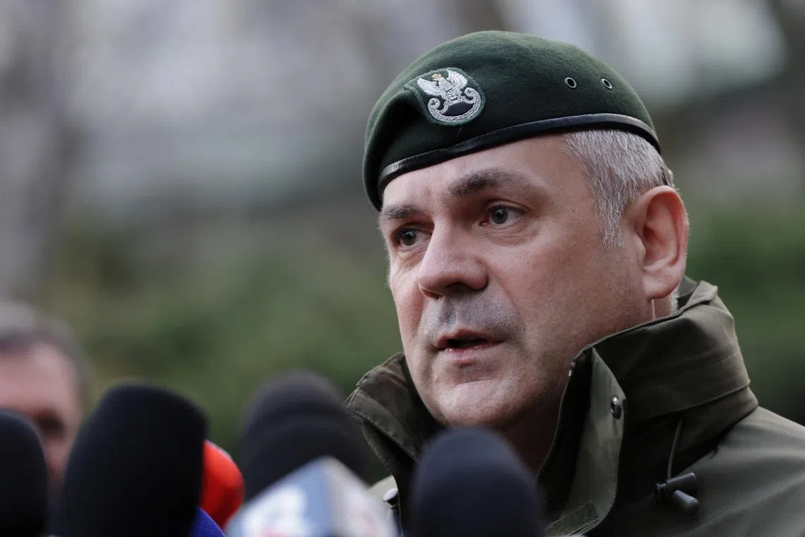 FILE PHOTO: General Wieslaw Kukula, chief of the General Staff of the Polish Armed Forces, speaks during a news conference following National Security Council meeting in Warsaw after an unidentified aerial object entered Polish airspace, Poland, December 29, 2023. Dawid Zuchowicz / Agencja Wyborcza.pl via REUTERS/File Photo