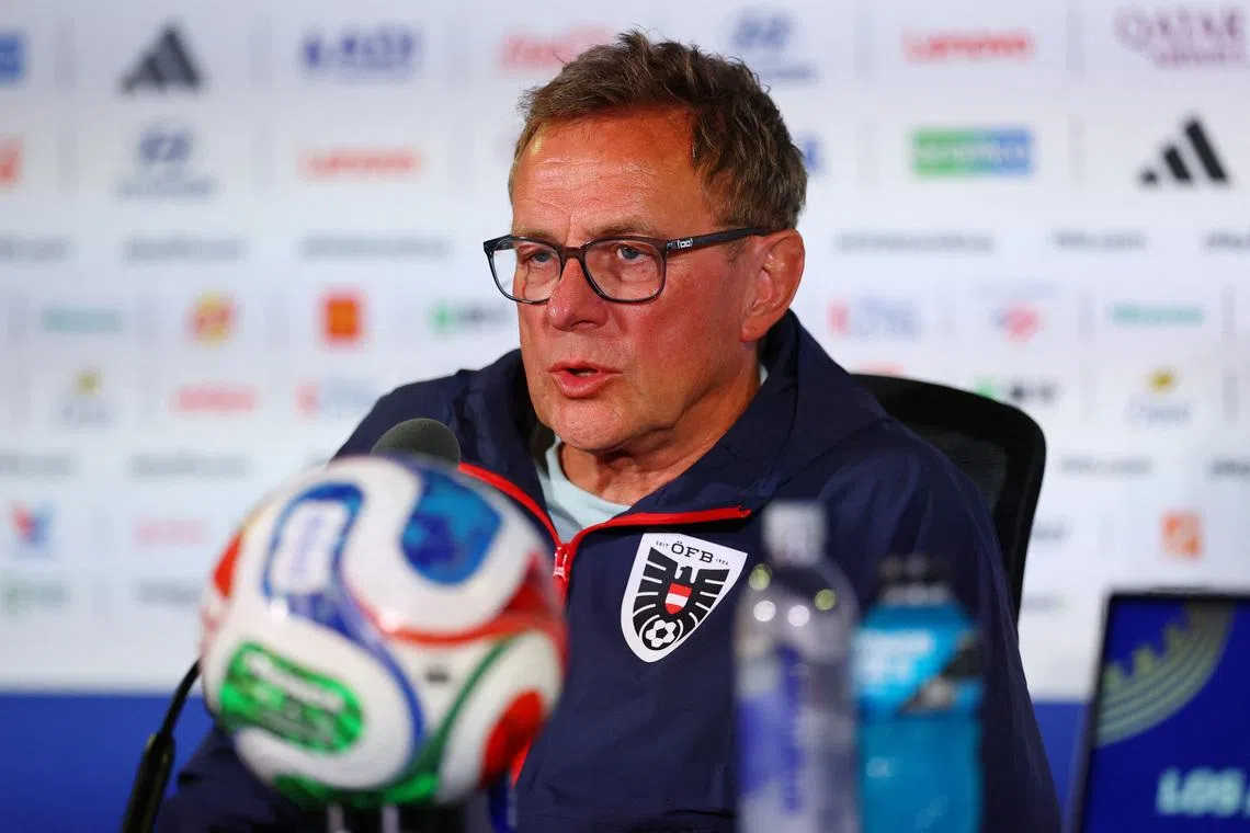 Soccer Football - FIFA World Cup 2026 - Austria Press Conference - Los Angeles Stadium, Inglewood, California, U.S. - July 1, 2026 Austria coach Ralf Rangnick during the press conference REUTERS/Matthew Childs