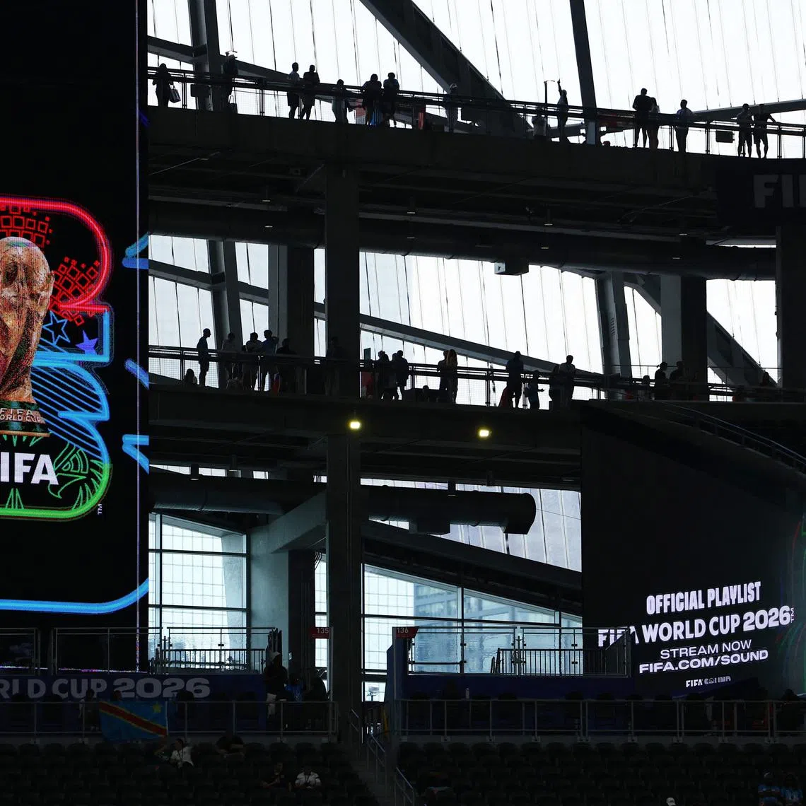 Soccer Football - FIFA World Cup 2026 - Group K - DR Congo v Uzbekistan - Atlanta Stadium, Atlanta, Georgia, U.S. - June 27, 2026 General view of a FIFA World Cup logo on display inside the stadium before the match REUTERS/Claudia Greco