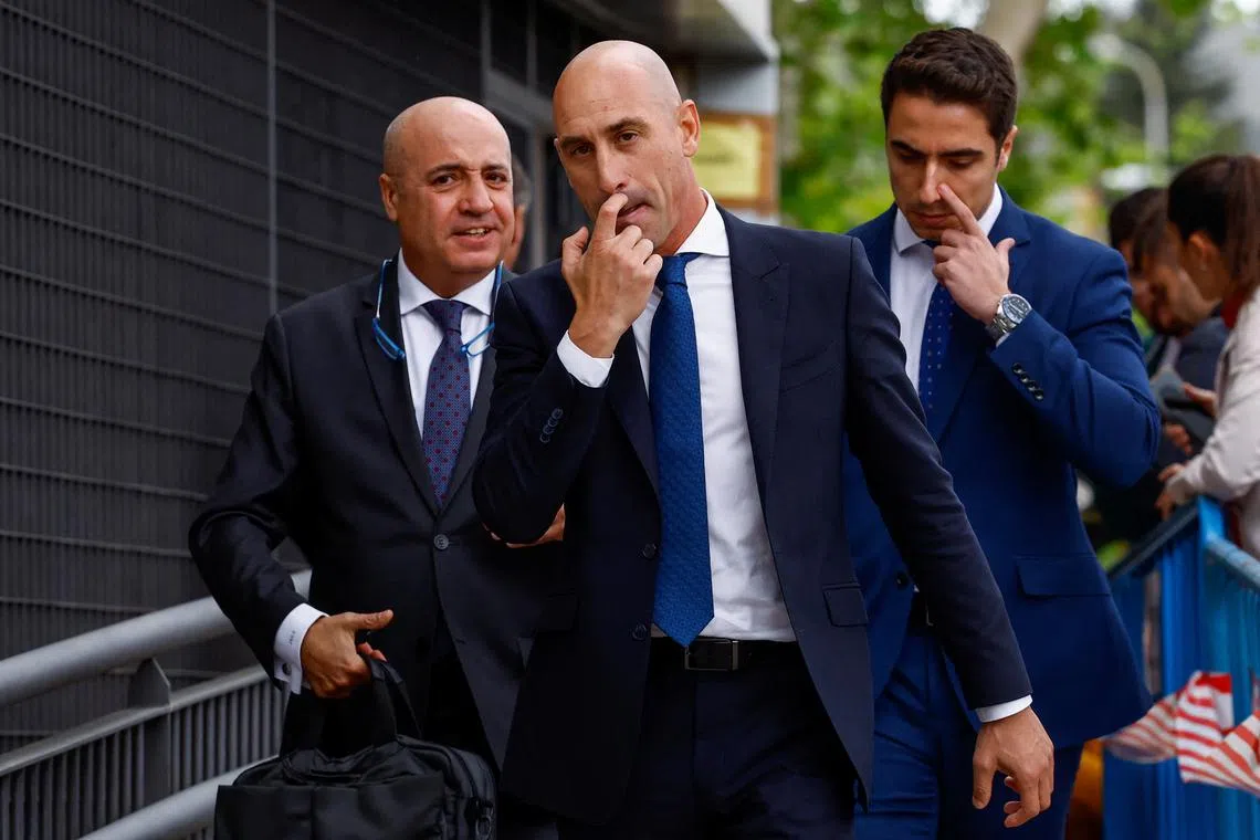 Former president of the Royal Spanish Football Federation Luis Rubiales walks as he leaves a court, on the day he appears before a judge, in Majadahonda, Spain April 29, 2024. REUTERS/Susana Vera