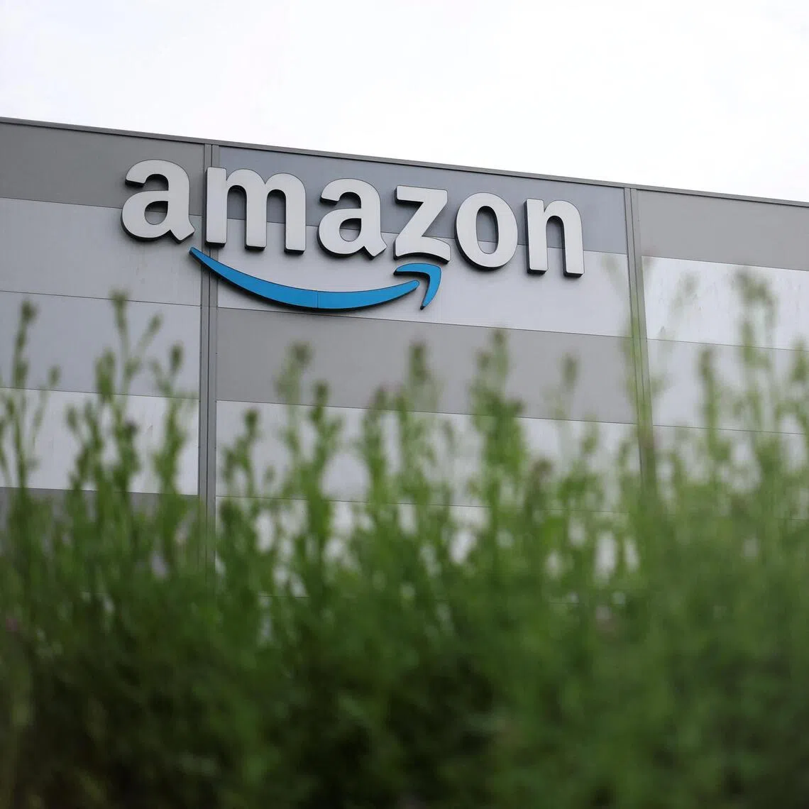 The logo of Amazon is pictured at a company logistics center in Carquefou near Nantes, westren France, on May 6. 