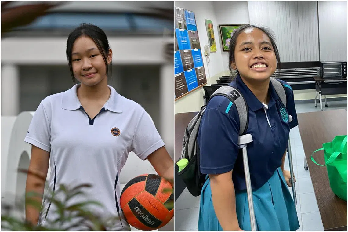 Student-athletes Kaela Si-Hoe (left), who was diagnosed with dyslexia in Primary 1, and Nor Arleesha Noor Azlan, who survived a health scare in 2022.
