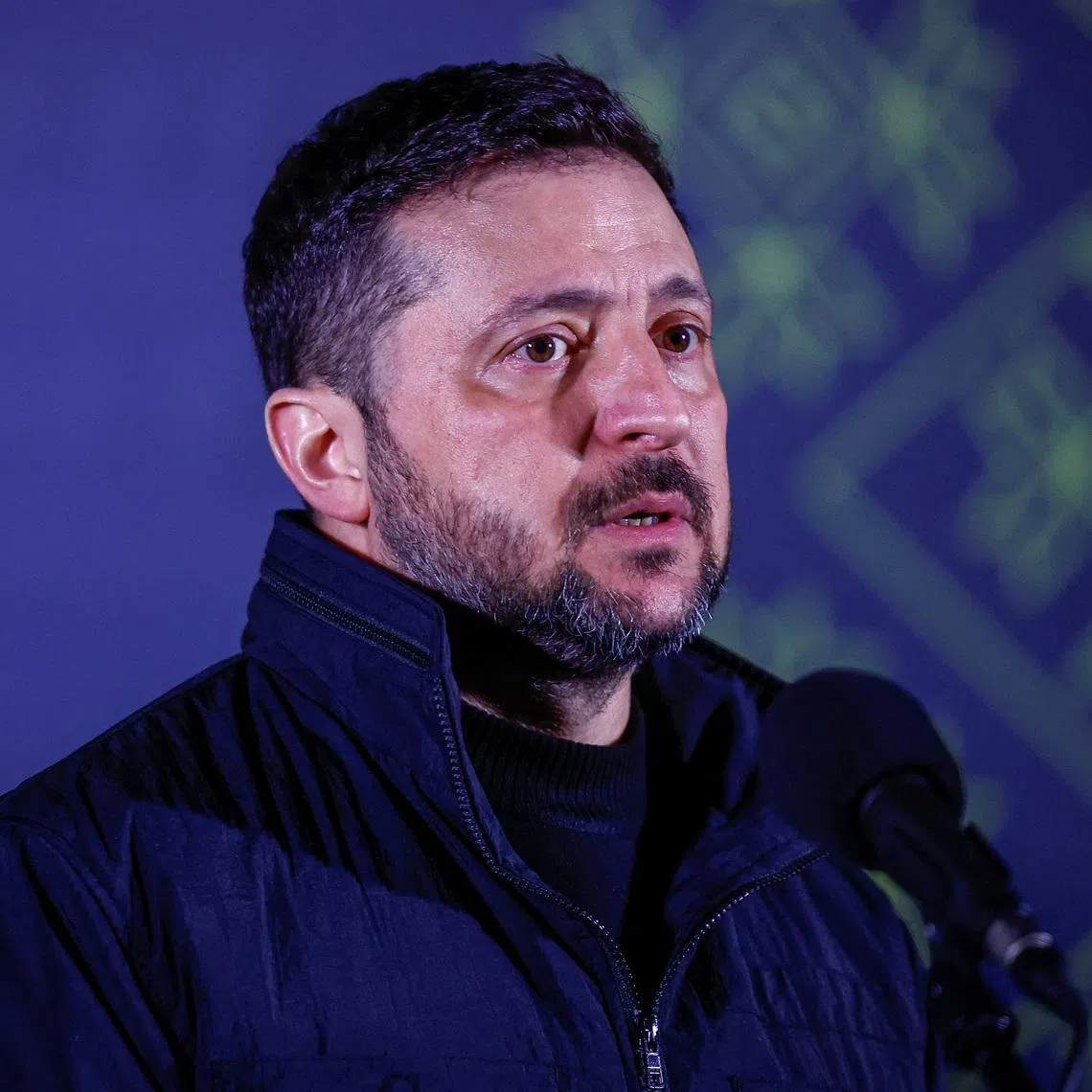 Ukraine’s President Volodymyr Zelenskiy speaks to media after he shared an iftar, meal to break fast at sunset, during the holy month of Ramadan, with Ukrainian Muslim service members, near a mosque in Kyiv, Ukraine March 2, 2026. REUTERS/Alina Smutko