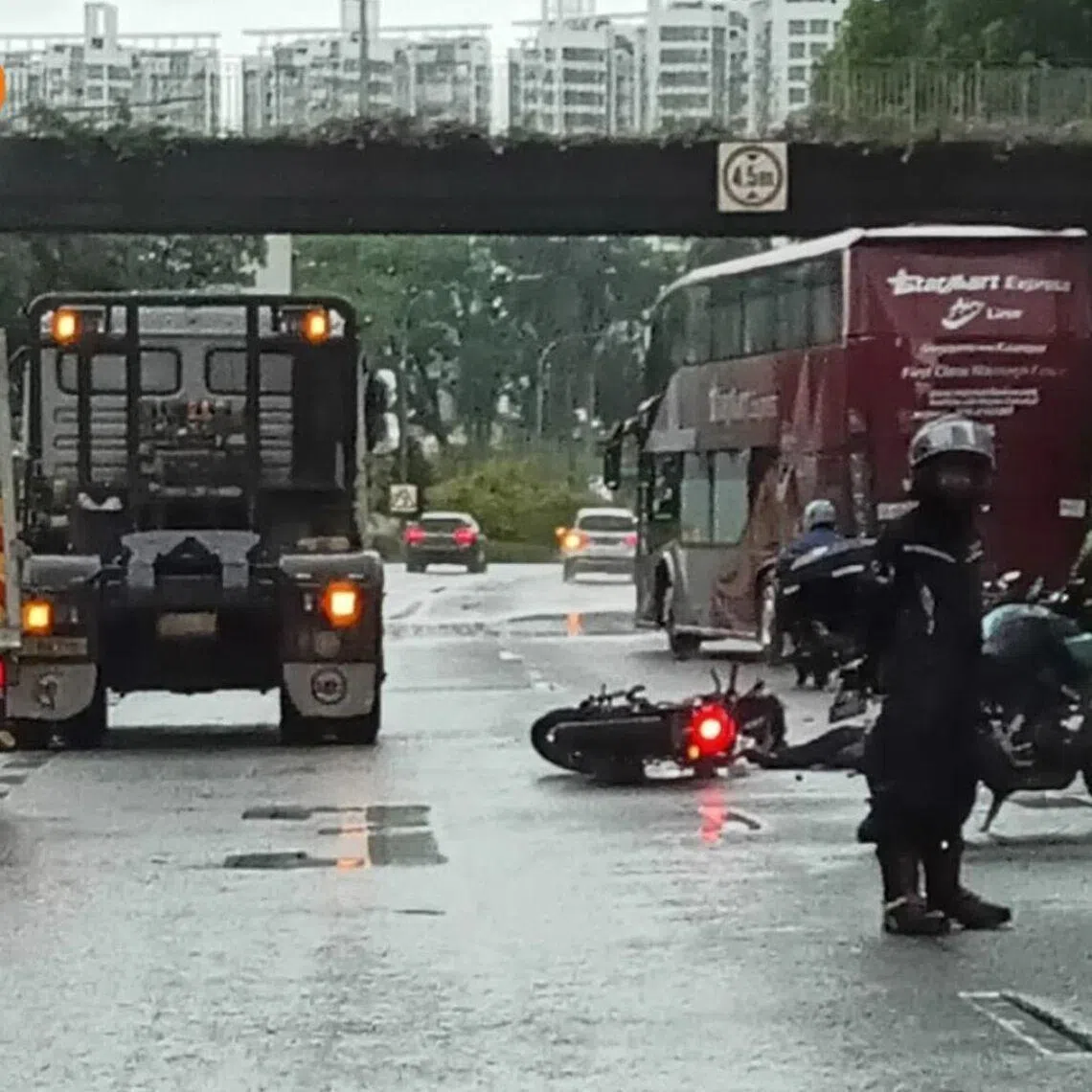 A 61-year-old male motorcyclist was pronounced dead at the scene.