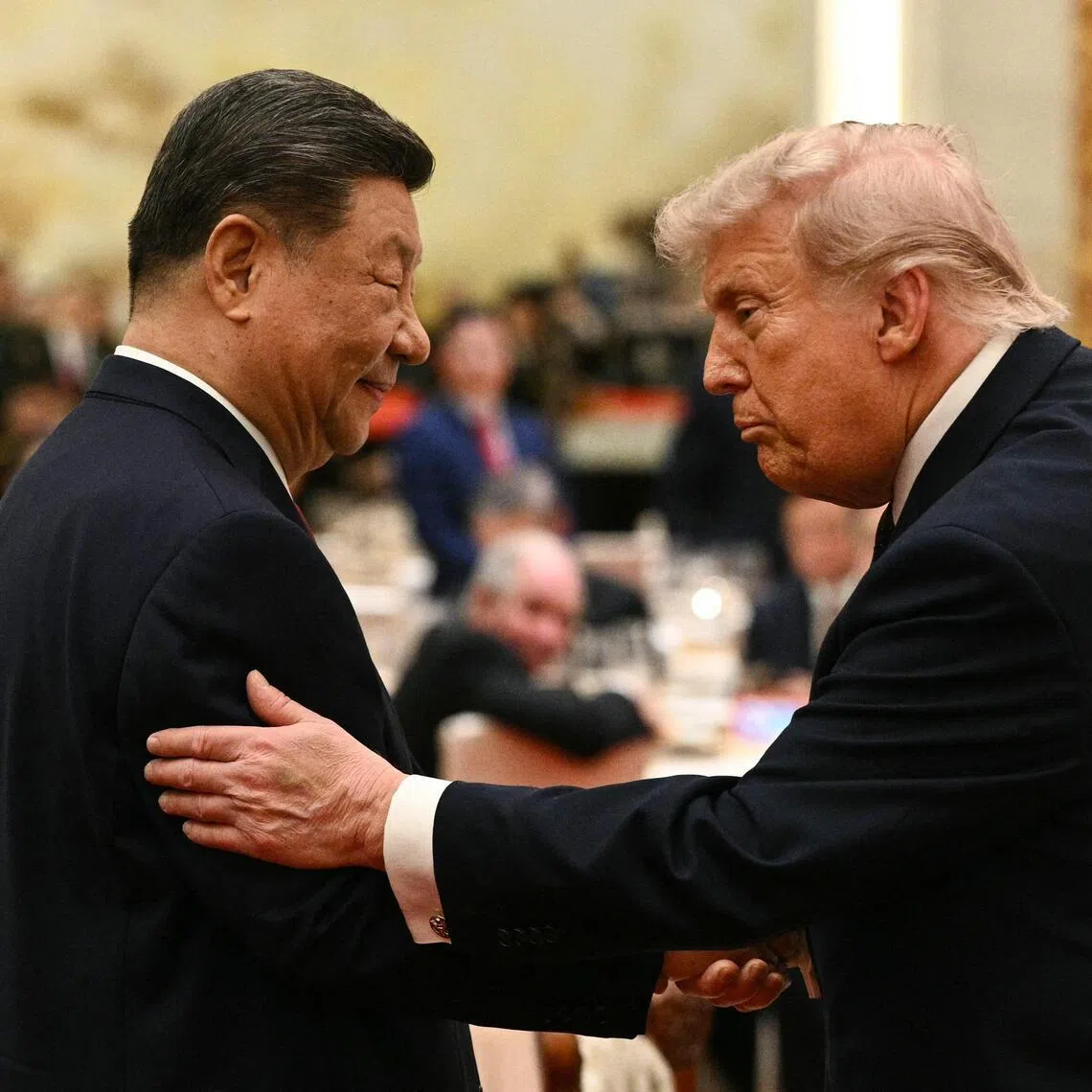 Chinese President Xi Jinping (left) and US President Donald Trump attending a state banquet at the Great Hall of the People in Beijing on May 14.