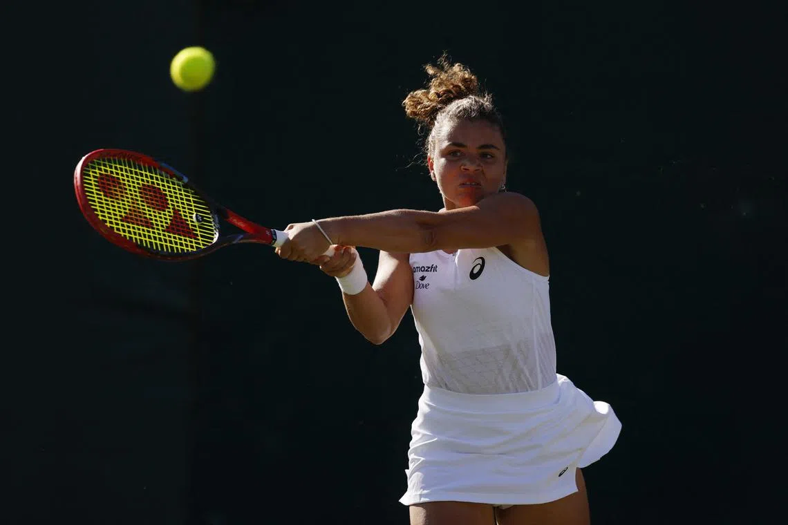 FILE PHOTO: Tennis - Wimbledon - All England Lawn Tennis and Croquet Club, London, Britain - July 2, 2025 Italy's Jasmine Paolini in action during her second round match against Russia's Kamilla Rakhimova REUTERS/Andrew Couldridge/File Photo