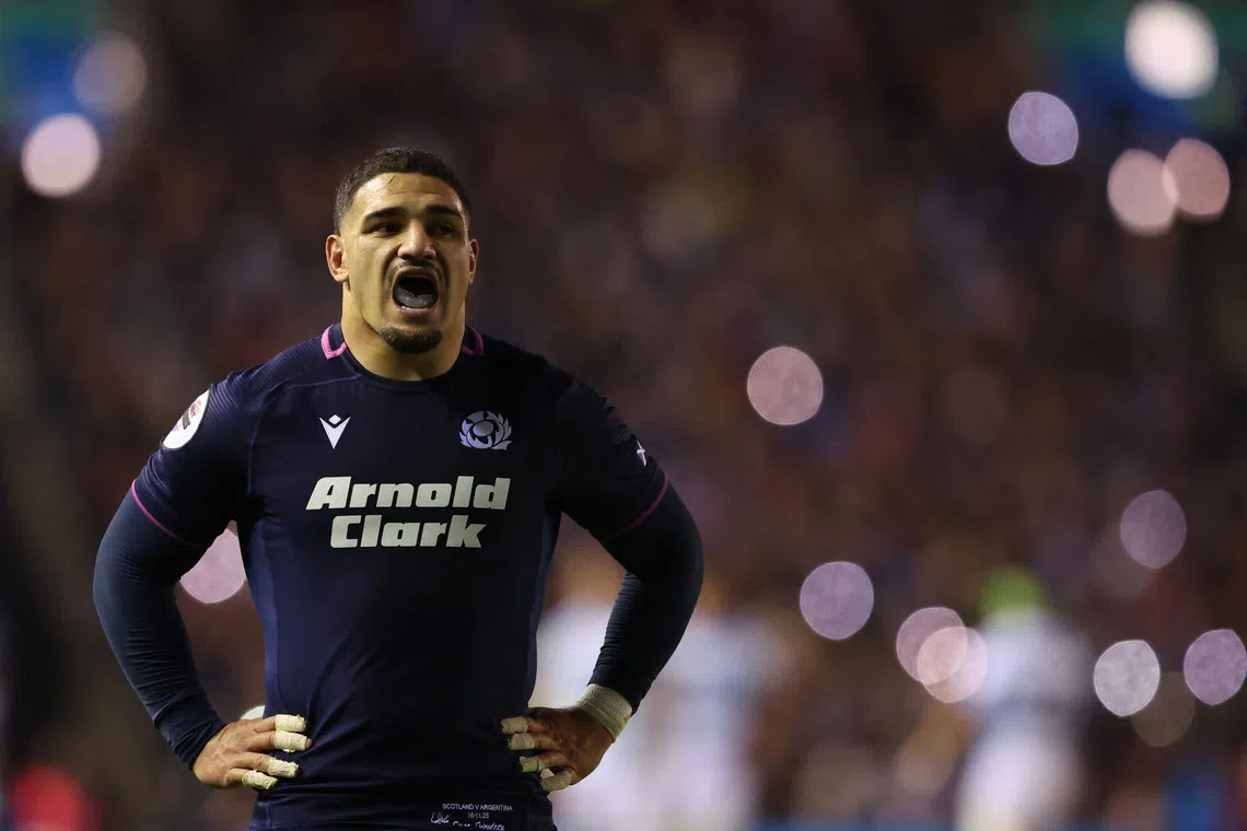 Rugby Union - Autumn Internationals - Scotland v Argentina - Murrayfield Stadium, Edinburgh, Scotland, Britain - November 16, 2025 Scotland's Sione Tuipulotu reacts REUTERS/Scott Heppell