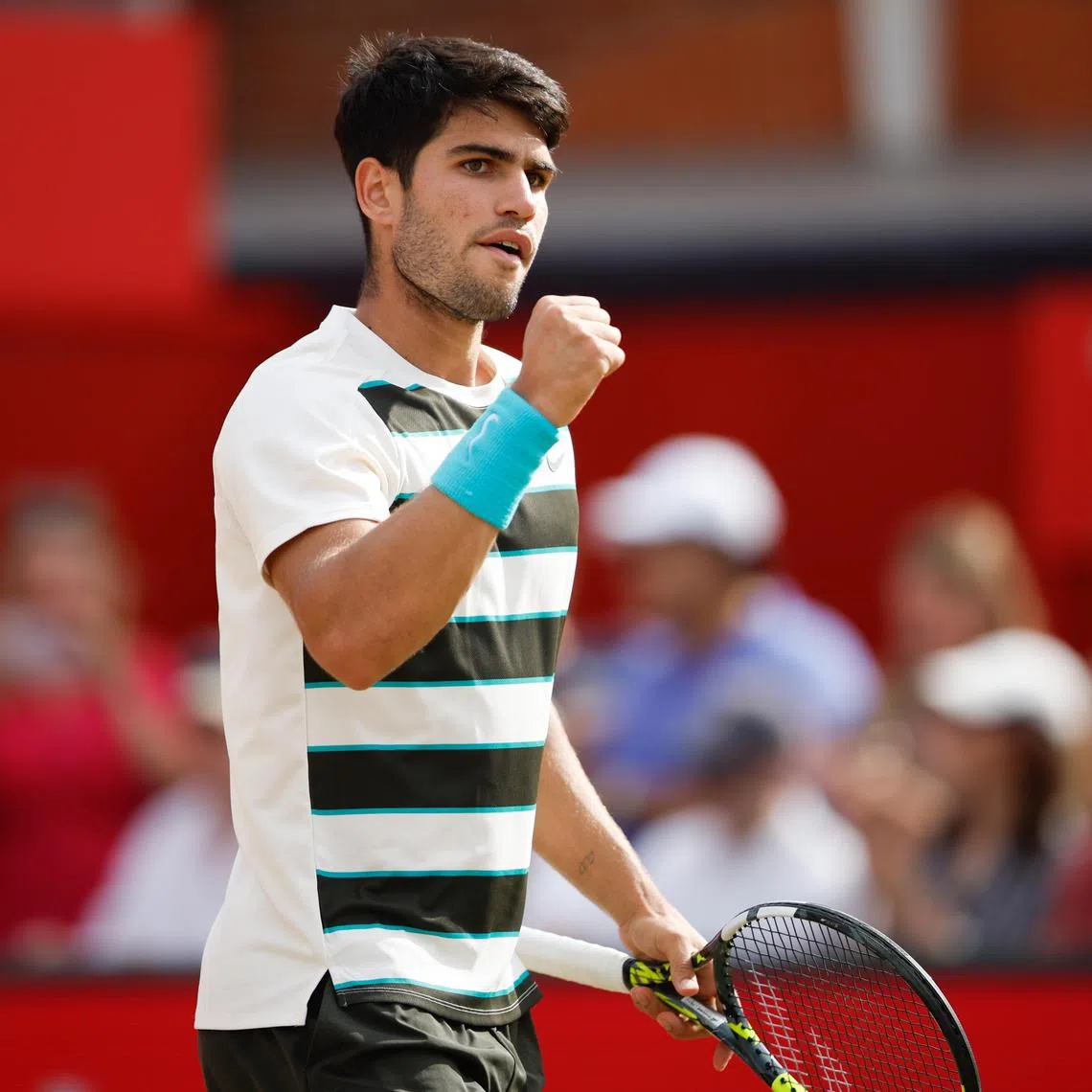 Spain's Carlos Alcaraz in action against compatriot Roberto Bautista Agut on June 21.