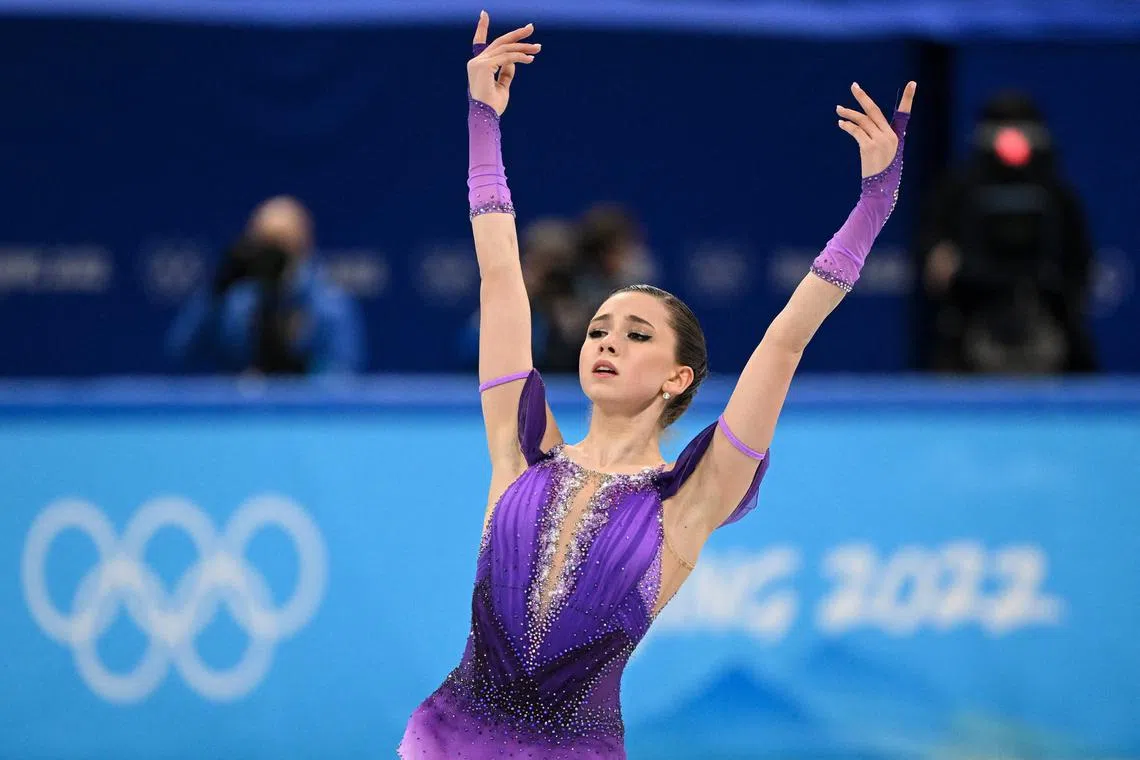 Russia's Kamila Valieva competes in the women's single skating during the Beijing 2022 Winter Olympic Games on Feb 15, 2022.