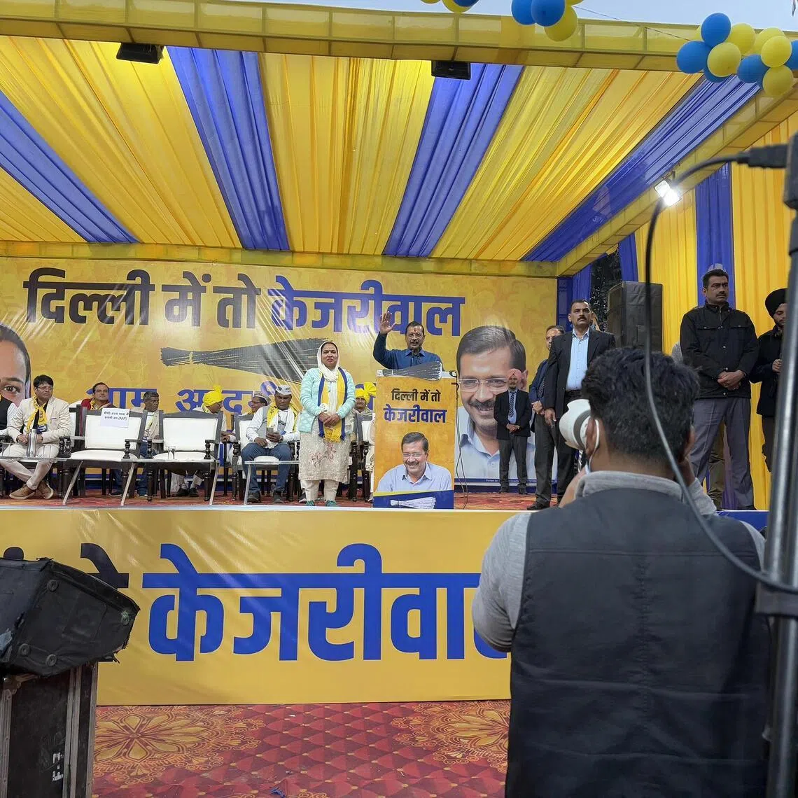 Aam Aadmi Party leader Arvind Kejriwal at a rally on Jan 22. 