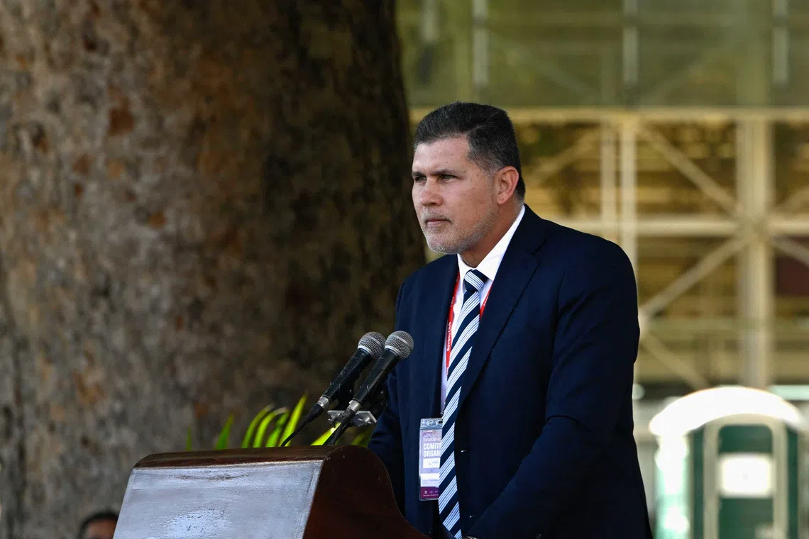 Cuba's Deputy Prime Minister and Minister of Foreign Trade and Investment speaks during the opening of the 41st Havana International Fair (FIHAV) in Havana, Cuba November 24, 2025. REUTERS/Norlys Perez