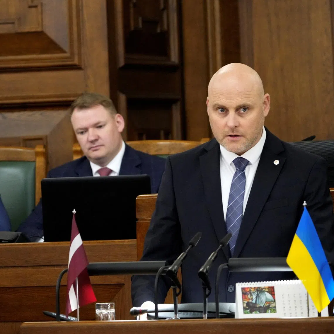 A candidate for Latvia's new Prime Minister Andris Kulbergs adresses Parliament before it votes on a new government in Riga, Latvia May 28, 2026. REUTERS/Ints kalnins
