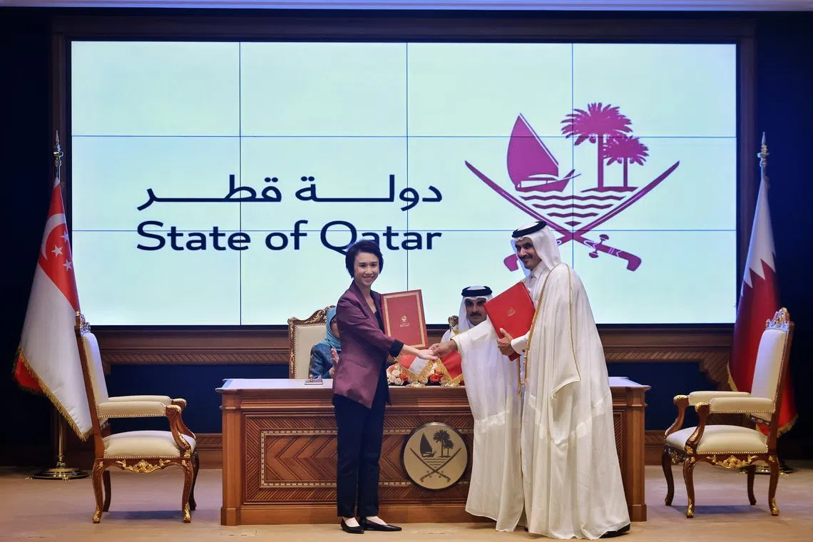 Minister of State for Trade and Industry Low Yen Ling (left) with Qatar's Minister of State for Energy Affairs Sherida Al Kaabi.
