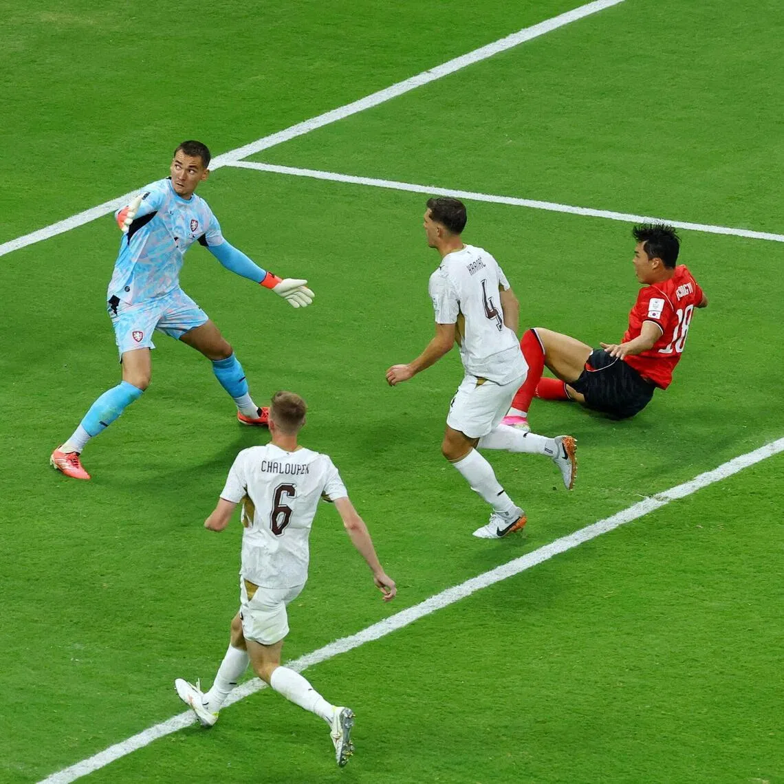 South Korea's Oh Hyeon-gyu scoring their second goal against Czech Republic on June 11. 