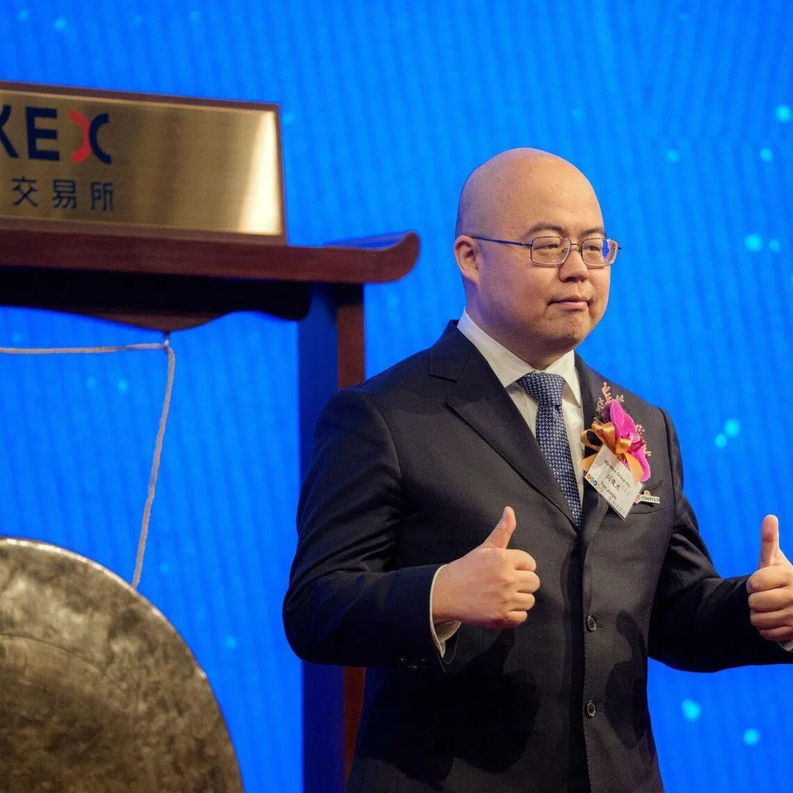 MiniMax co-founder and CEO Yan Junjie at the company’s listing ceremony at the Hong Kong Stock Exchange on Jan 9.