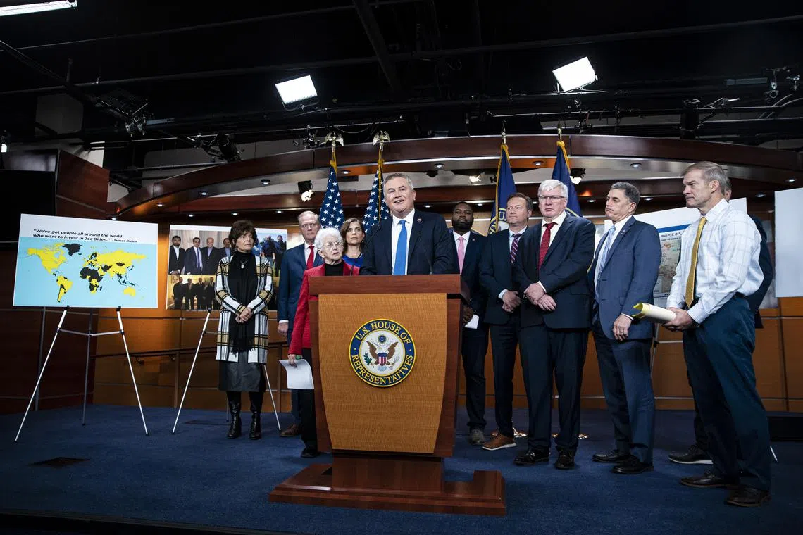 Mr James Comer speaks during a news conference on the Republican investigation into Mr Hunter Biden, at the Capitol in Washington on Nov. 17, 2022.