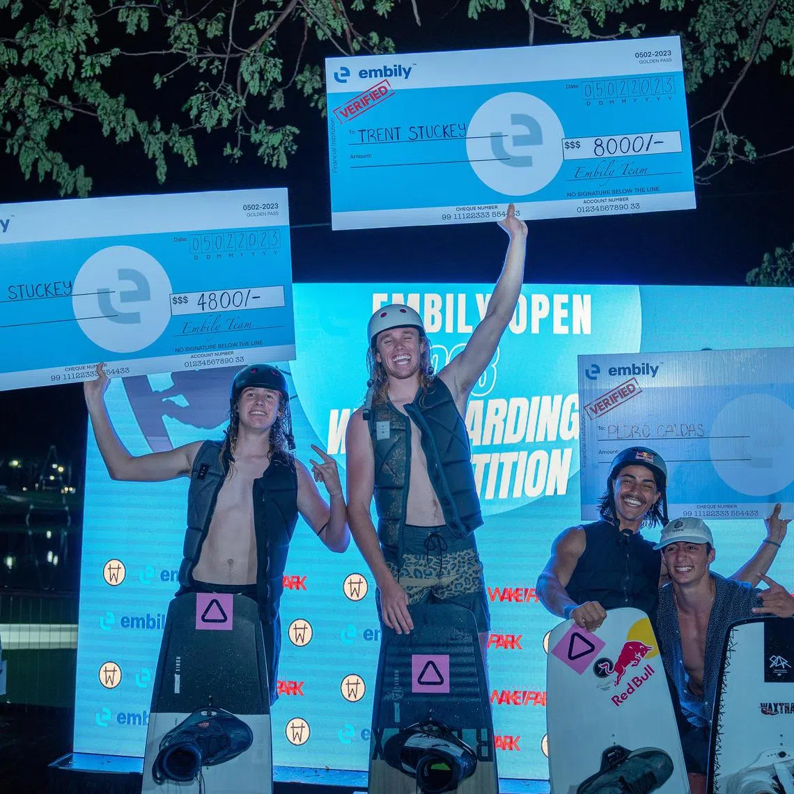 From left: Runner- up Gavin Stuckey, pro men's winner Trent Stucky, third-placed Pedro Caldas and Enzo Asseraf, who finished fourth, on the podium. 
