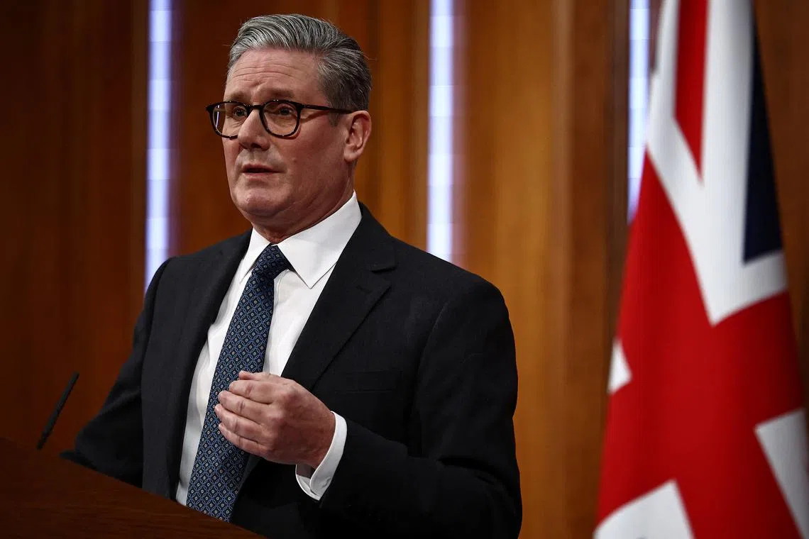 FILE PHOTO: Britain's Prime Minister Keir Starmer speaks during a press conference at the Downing Street Briefing Room in central London, Britain January 21, 2025, following the guilty plea of the Southport attacker Axel Rudakubana.  HENRY NICHOLLS/Pool via REUTERS/File Photo