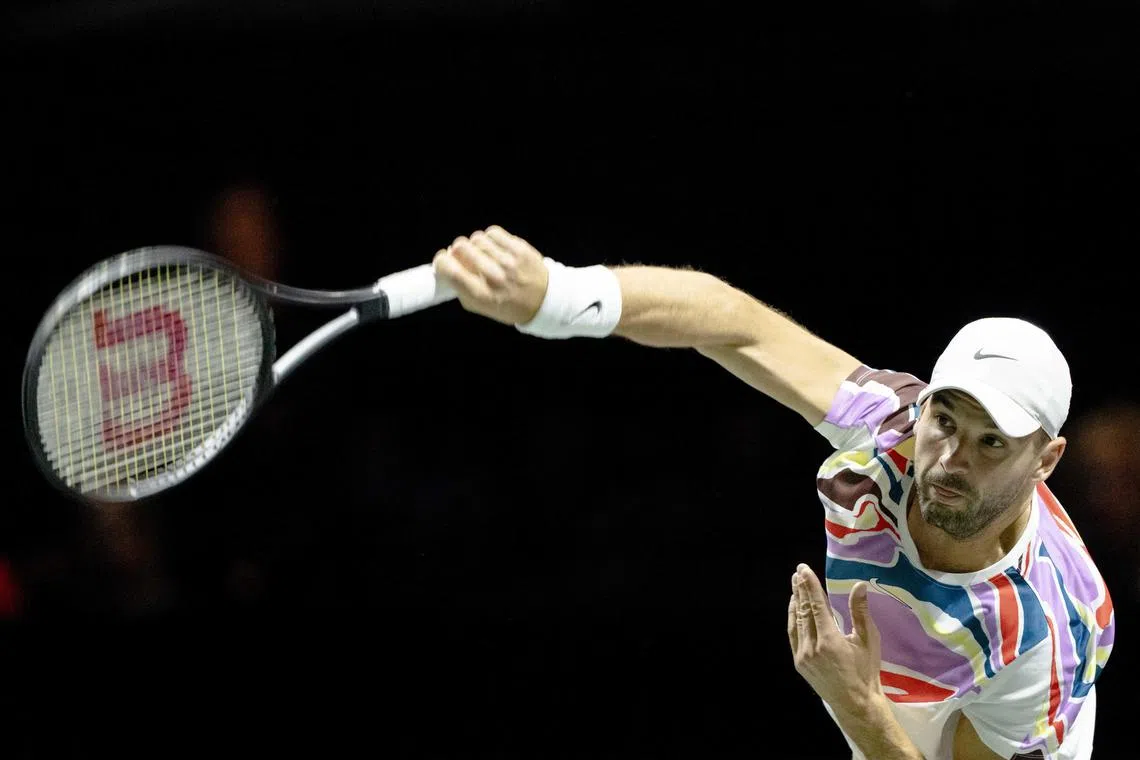 Bulgaria's Grigor Dimitrov will meet either defending champion Felix Auger-Aliassime or Daniil Medvedev in Saturday’s semi-final. 