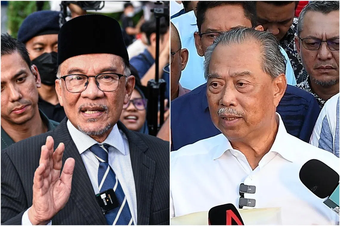 Both PN chief Muhyiddin Yassin (right) and PH leader Anwar Ibrahim staked their claim to form Malaysia's next government.