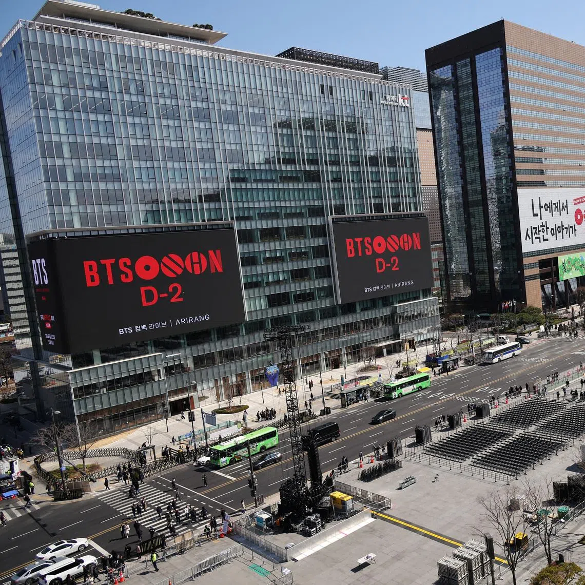 The Gwanghwamun Square that will be used for "BTS The Comeback Live Arirang" concert in central Seoul, South Korea, March 19, 2026. REUTERS/Kim Hong-Ji