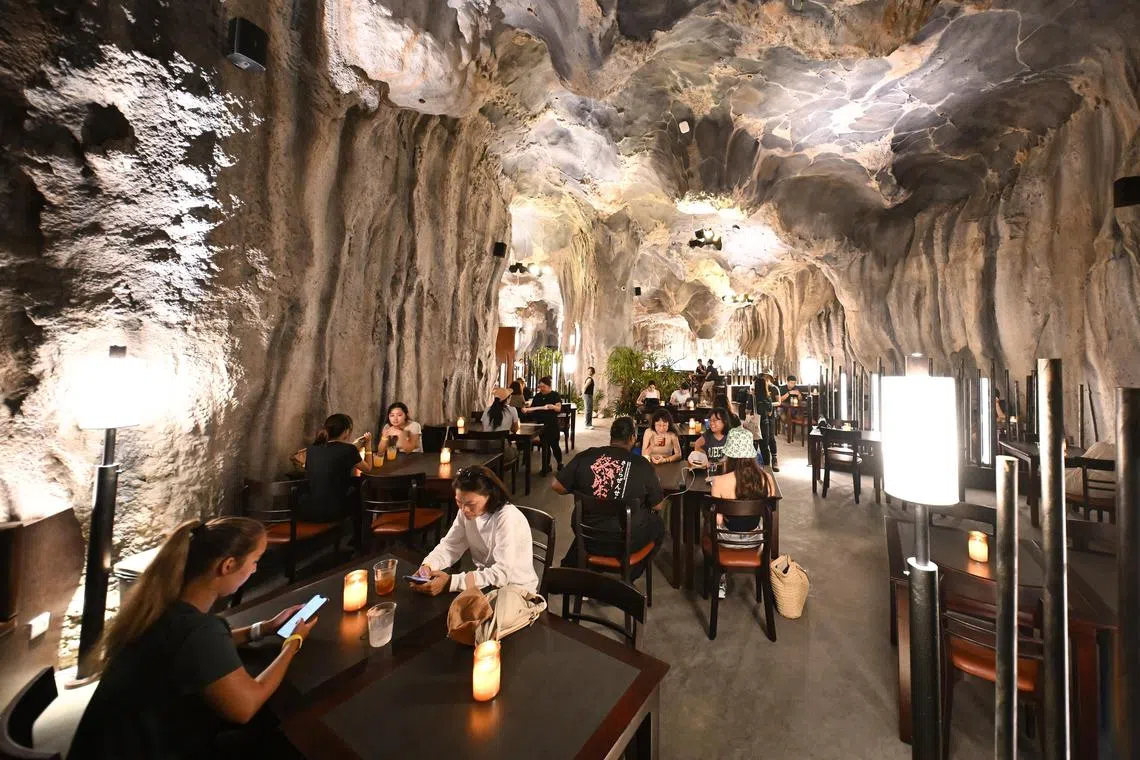Cavern Restaurant's man-made cave interiors.