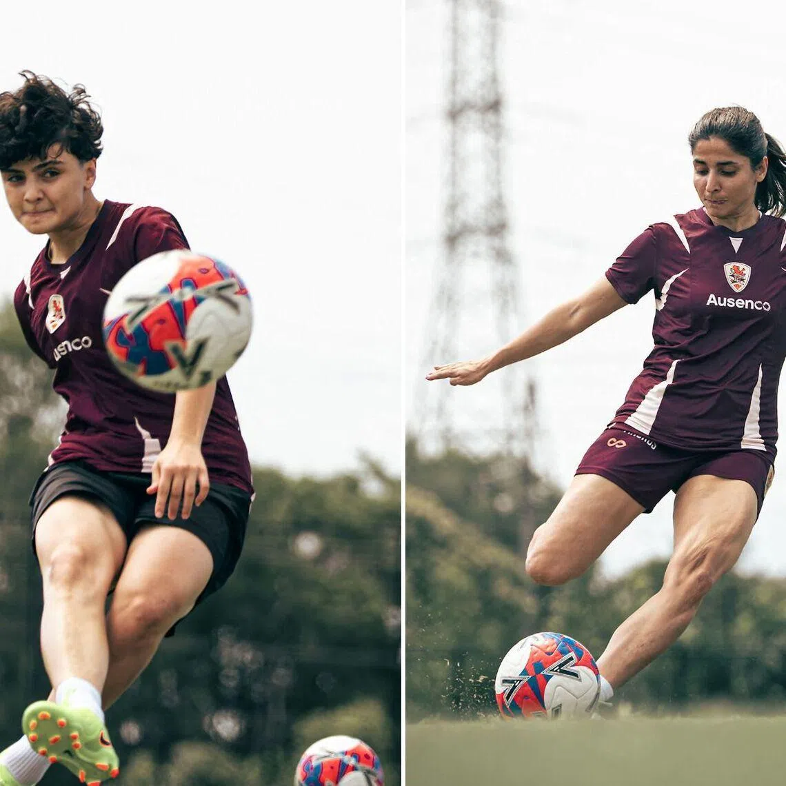 Fatemeh Pasandideh (left) and Atefeh Ramezanisadeh have been training with A-League Women's team Brisbane Roar since March.