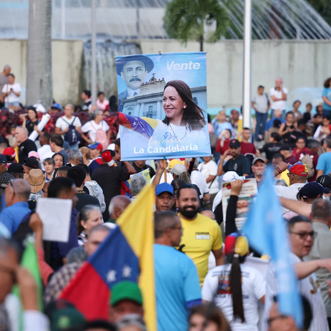 Supporters of Venezuela’s opposition demanding elections in 2027 during a demonstration in Caracas on Oct 22.