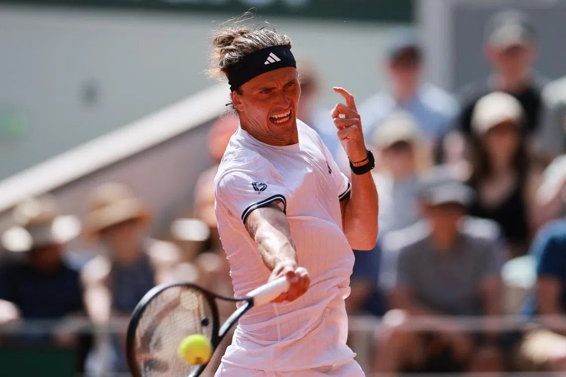 Tennis - French Open - Roland Garros, Paris, France - May 24, 2026 Germany's Alexander Zverev in action during his first round match against France's Benjamin Bonzi REUTERS/Stephanie Lecocq
