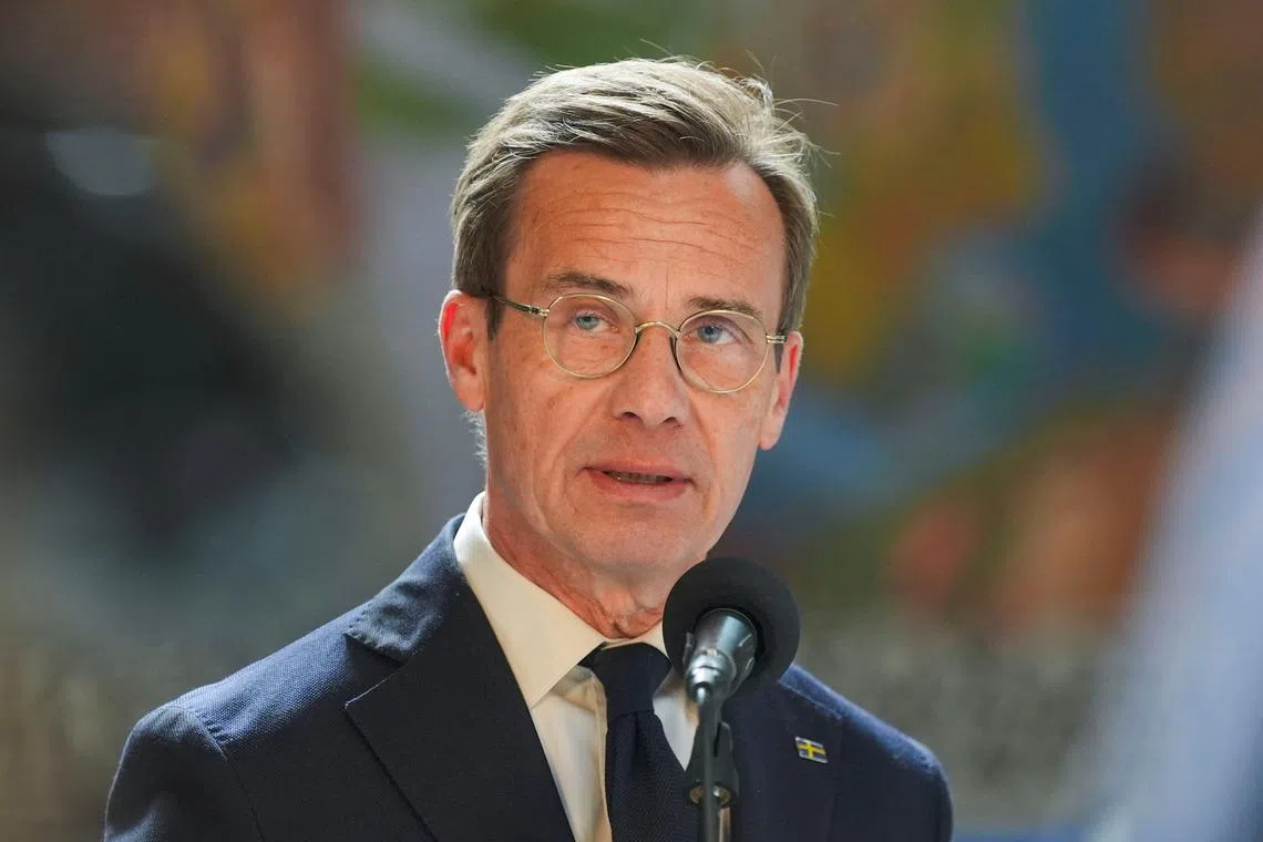 FILE PHOTO: Prime Minister of Sweden Ulf Kristersson attends a meeting of the Joint Expeditionary Force (JEF) in Oslo, Norway May 9, 2025. NTB/Terje Pedersen via REUTERS/File Photo