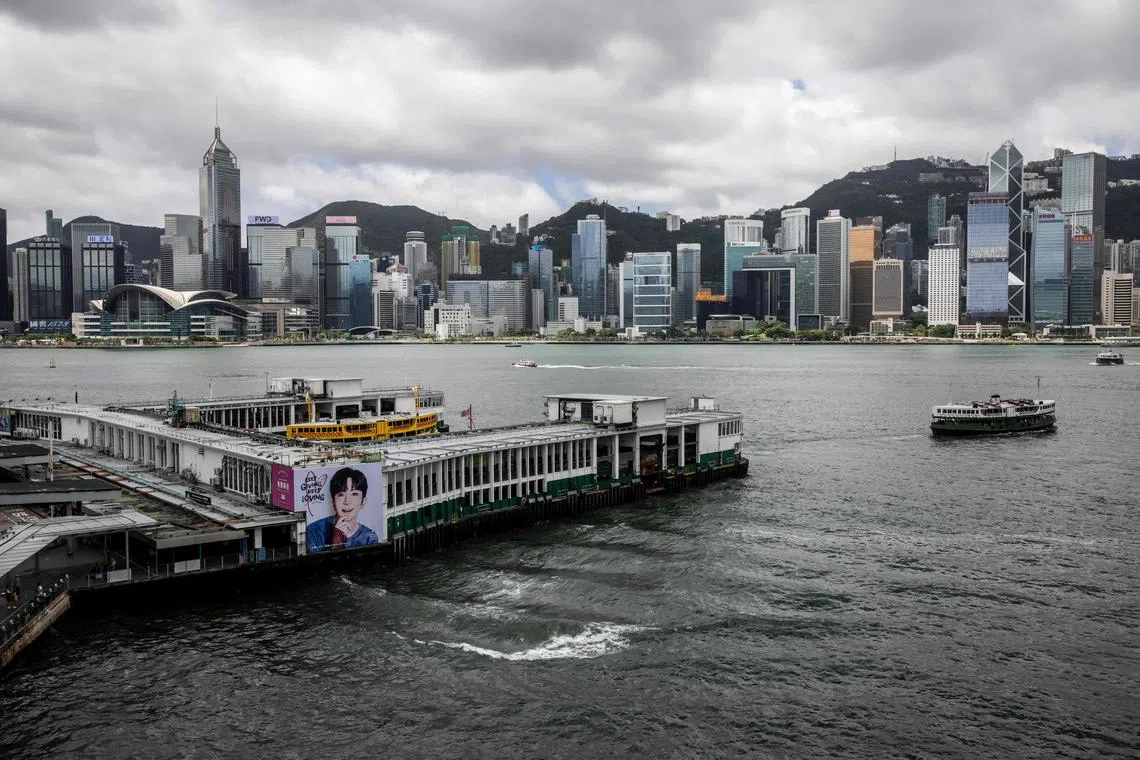 A general view shows Victoria harbour in Hong Kong on July 4, 2023. (Photo by ISAAC LAWRENCE / AFP)
