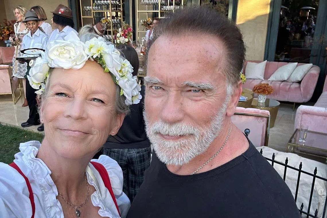 American actress Jamie Lee Curtis (left) posted a photo with Arnold Schwarzenegger on social media on Saturday.