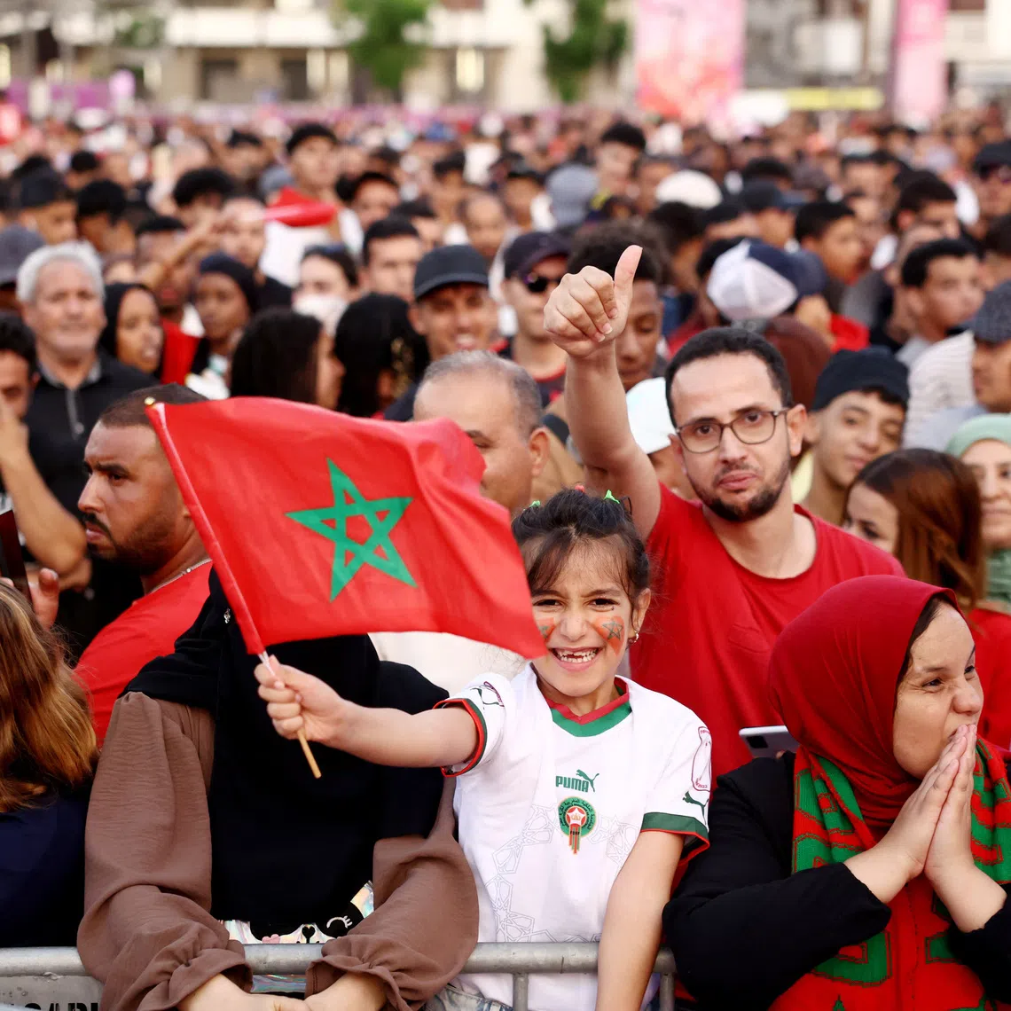Fans in Casablanca before Morocco’s World Cup quarter-final on July 9, against France, who won 2-0 in Boston. The north African side had reached the semi-finals four years earlier.