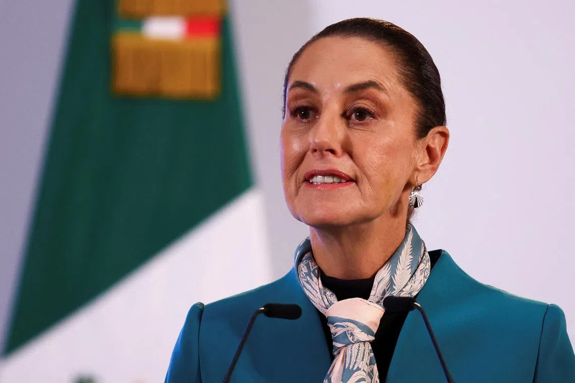 FILE PHOTO: Mexico's President Claudia Sheinbaum holds a press conference a day after the U.S. elections, at the National Palace, in Mexico City, Mexico, November 6, 2024. REUTERS/Raquel Cunha/File Photo
