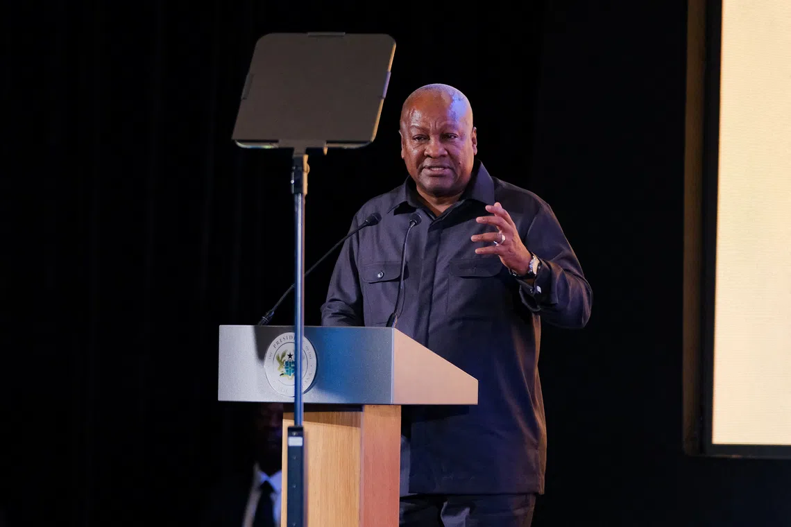 Ghana's President John Dramani Mahama gives a speech in Accra, Ghana, June 18, 2026. REUTERS/Francis Kokoroko