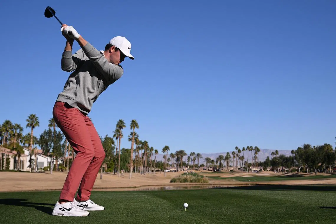 Davis Thompson tees off at the 13th hole during the second round of The American Express golf tournament on Friday. 