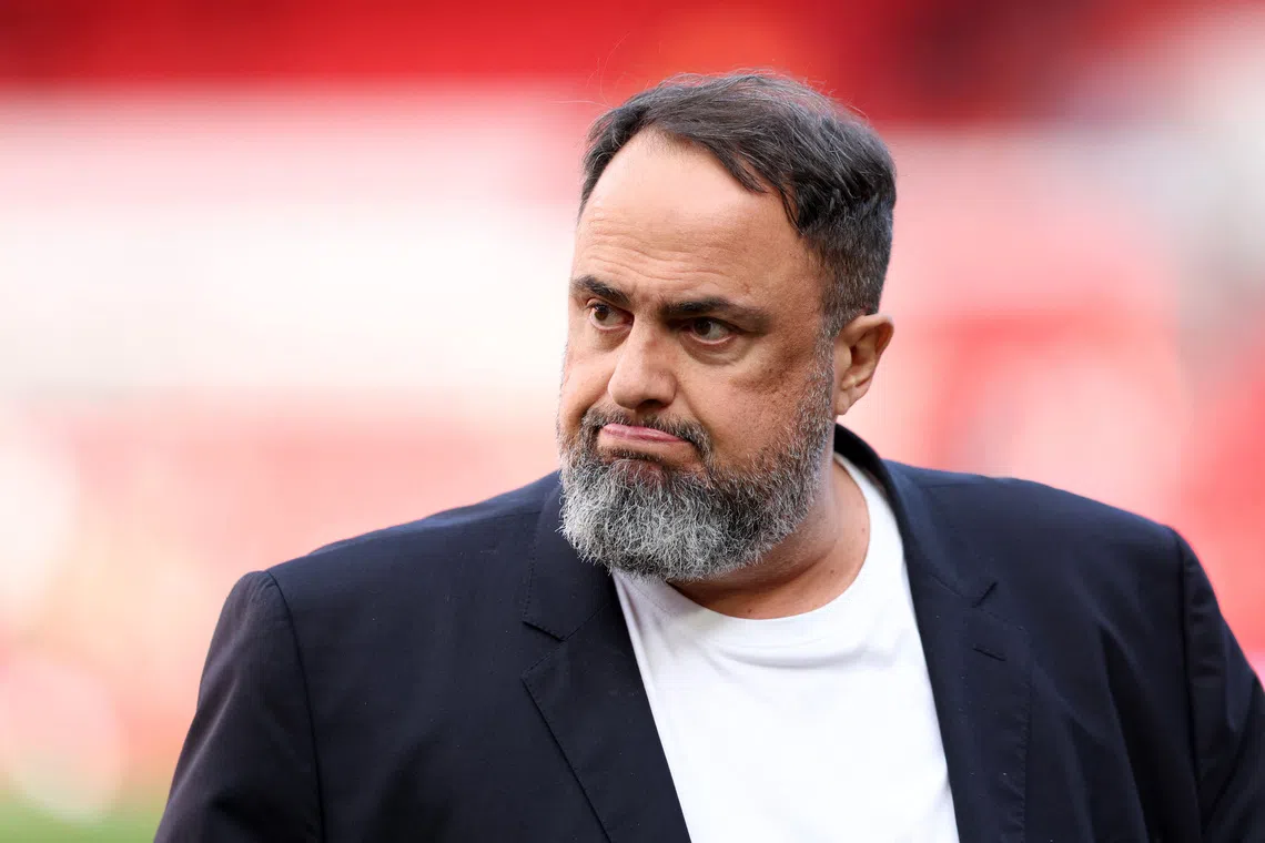 Nottingham Forest owner Evangelos Marinakis before the match against Manchester United on Nov 1.