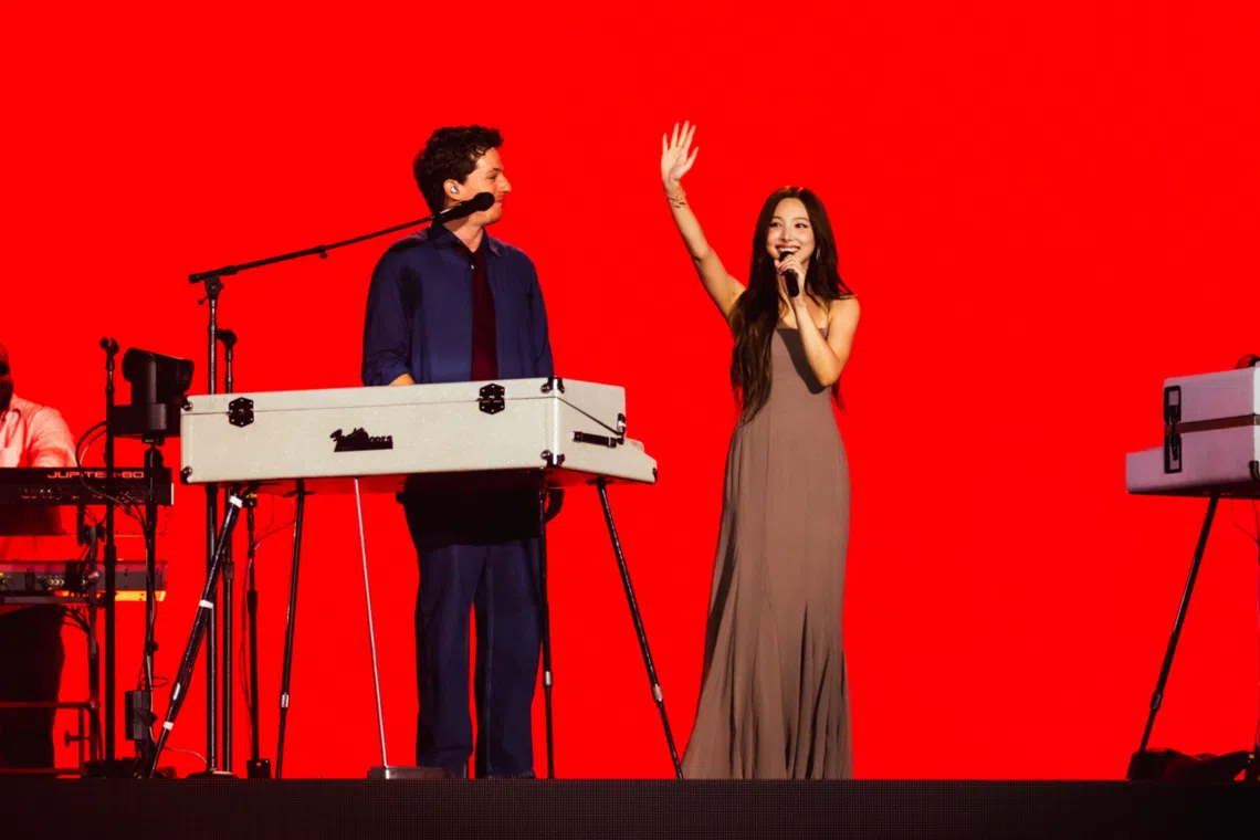 Twice member Nayeon performing We Don’t Talk Anymore with Charlie Puth during his Whatever’s Clever! tour at Goyang Stadium on Oct 11.