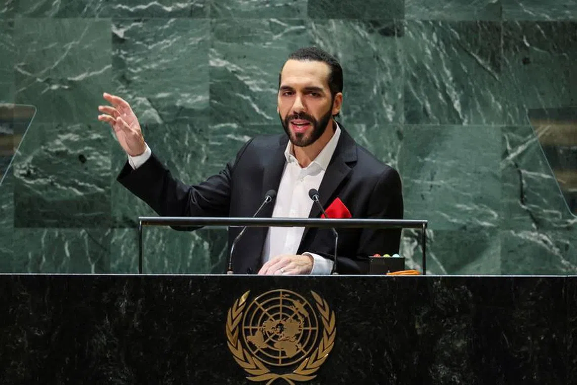 FILE PHOTO: El Salvador's President Nayib Bukele addresses the 78th Session of the U.N. General Assembly in New York City, U.S., September 19, 2023. REUTERS/Eduardo Munoz/File Photo