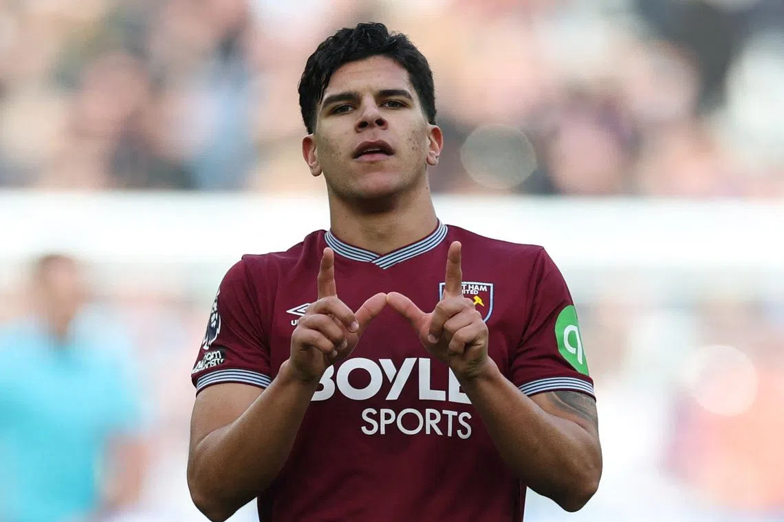 Soccer Football - Premier League - West Ham United v Sunderland - London Stadium, London, Britain - January 24, 2026  West Ham United's Mateus Fernandes celebrates scoring their third goal Action Images via Reuters/Paul Childs