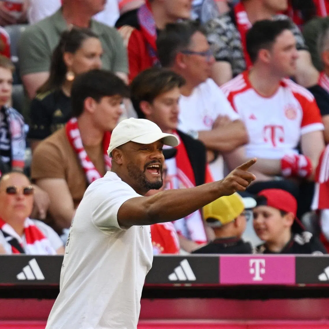 Soccer Football - Bundesliga - Bayern Munich v 1. FC Heidenheim - Allianz Arena, Munich, Germany - May 2, 2026 Bayern Munich coach Vincent Kompany reacts REUTERS/Angelika Warmuth
