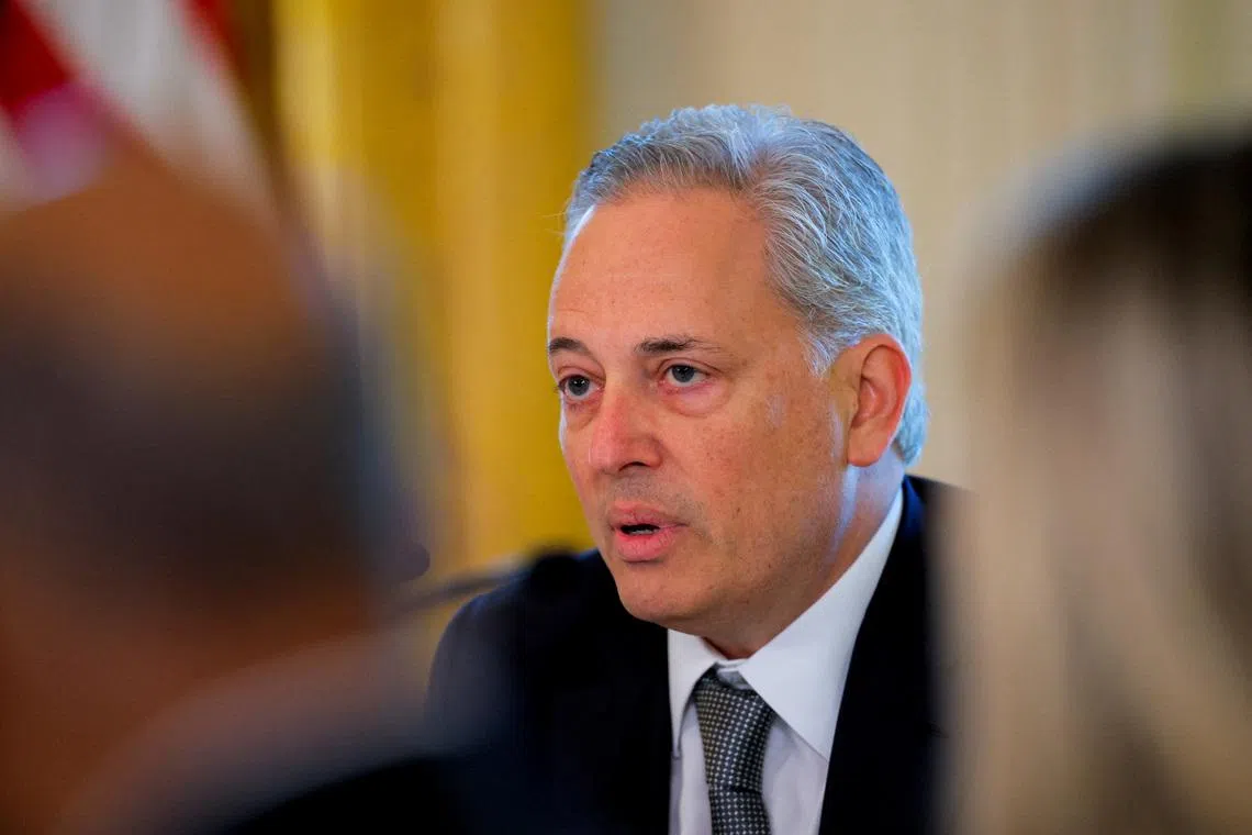 FILE PHOTO: David Sacks, White House AI and Crypto Czar, attends a meeting of the White House Task Force on Artificial Intelligence (AI) Education in the East Room at the White House in Washington, D.C., U.S., September 4, 2025. REUTERS/Brian Snyder/File Photo