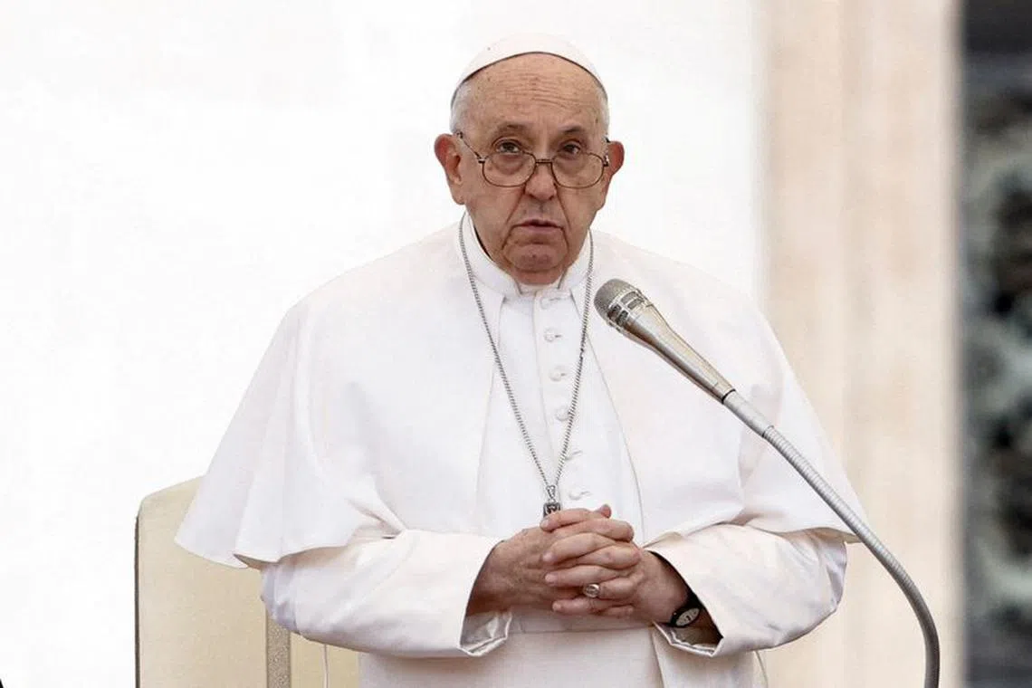 FILE PHOTO: Pope Francis leads the weekly general audience in Saint Peter's Square at the Vatican, October 25, 2023. REUTERS/Guglielmo Mangiapane/File Photo